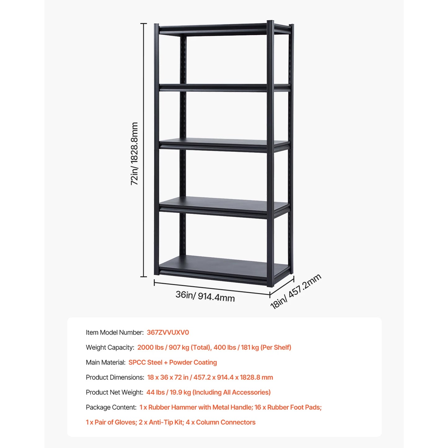 SucceBuy 5-Tier Garage Storage Shelves Adjustable Metal Rack