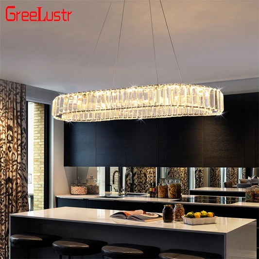 GreeLustr Indoor Crystal Oval Ring Pendant Lamp For Living Room
