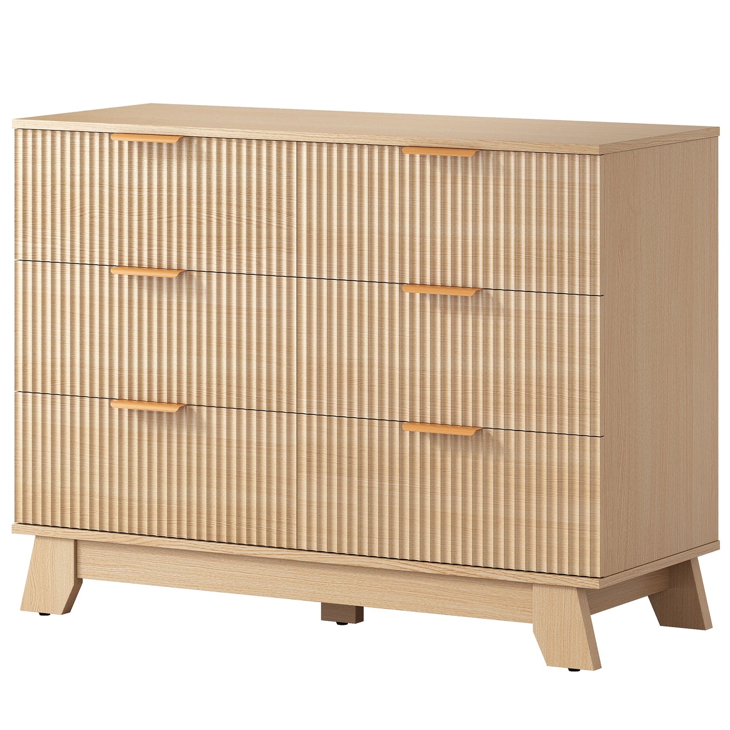JHK Fluted Wooden Dresser With Gold Metal Handles