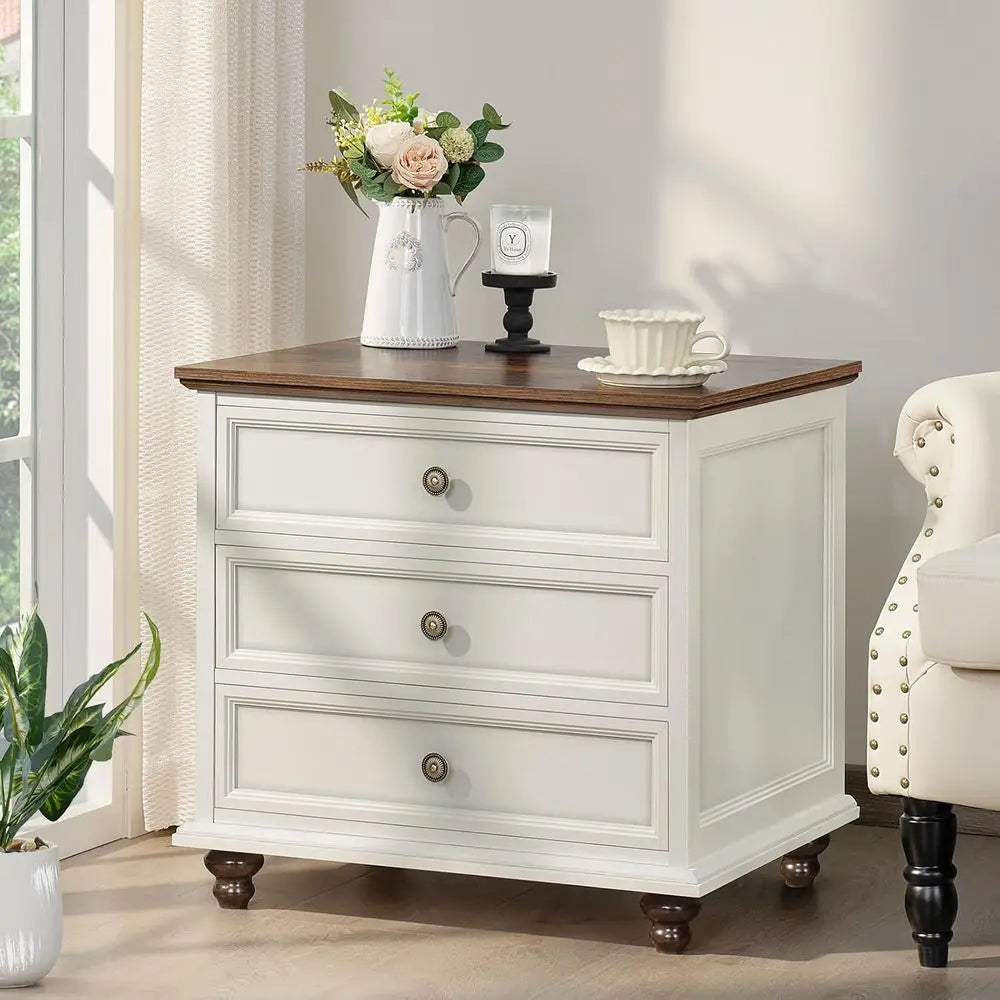 Two Nightstands With Wood End Tables And Metal Handles