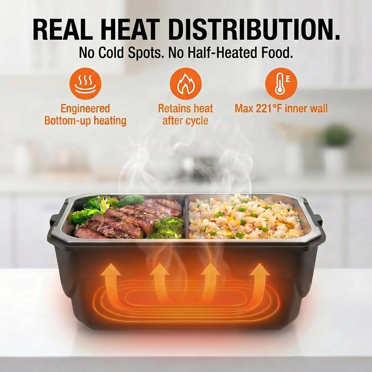 Portable USB Rechargeable Electric Heating Lunch Box With Digital Display