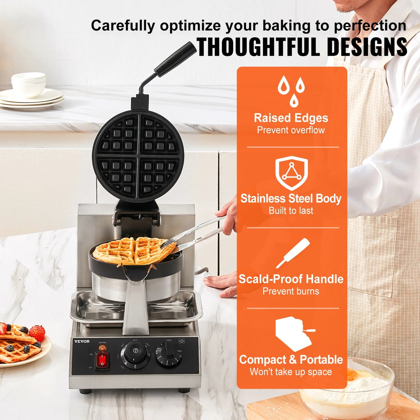 VEVOR SucceBuy Electric Waffle Maker Nonstick Stainless Steel