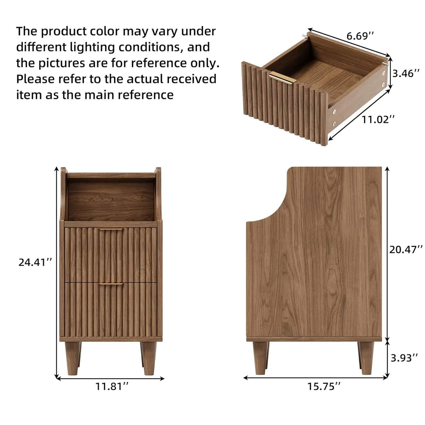 Frame Narrow Nightstand Set Of 2 With 2 Drawers