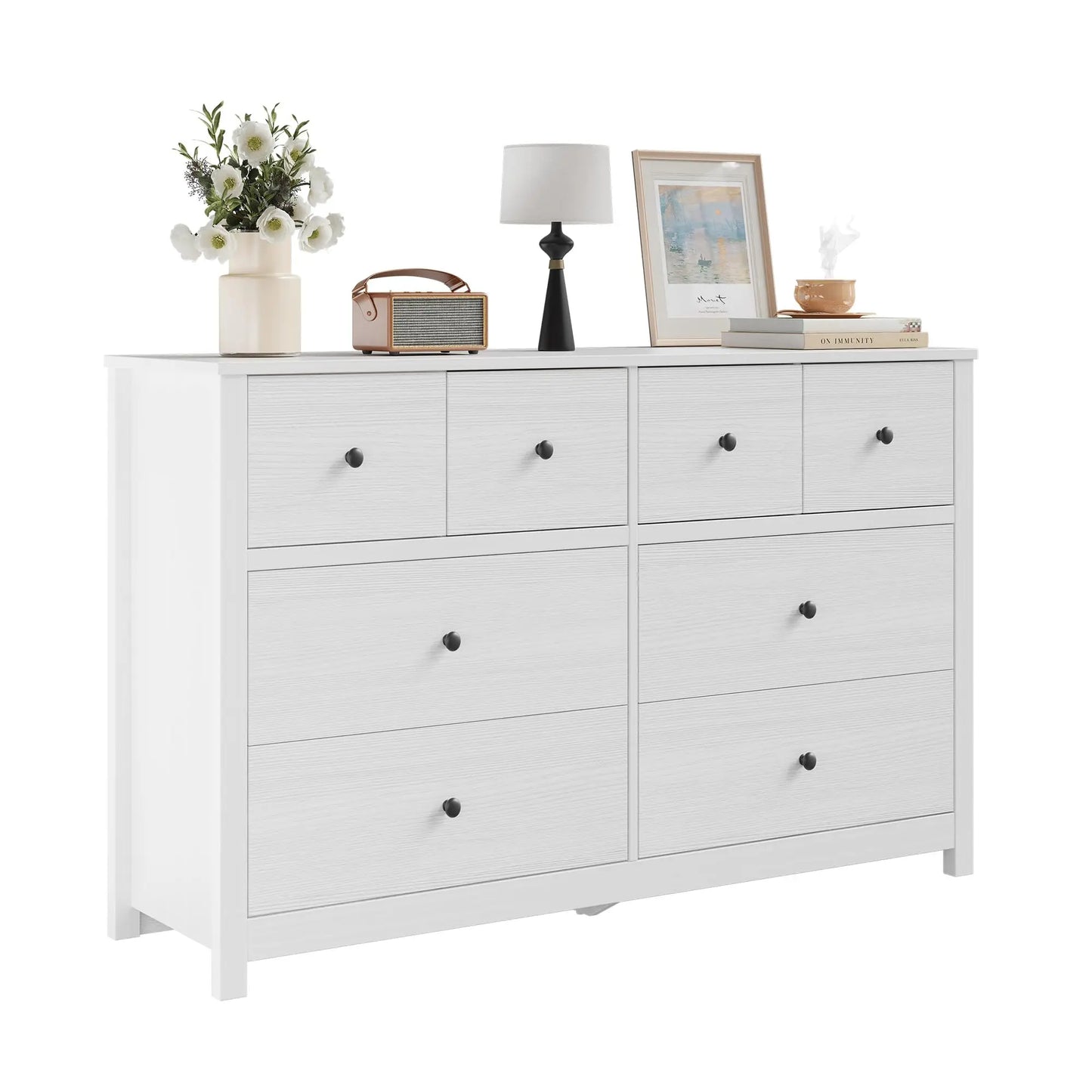 HiMISS Modern 8 Drawer Dresser Oak Wood Grain Storage Chest