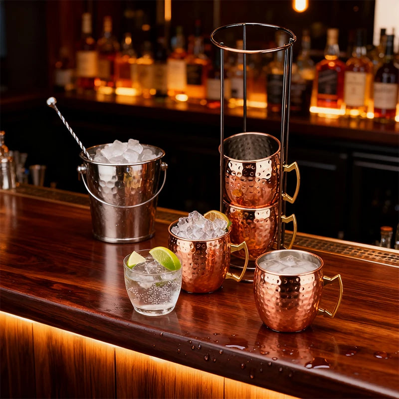 Moscow Mule Mugs Set 4 Pieces 500ml With Iron Rack