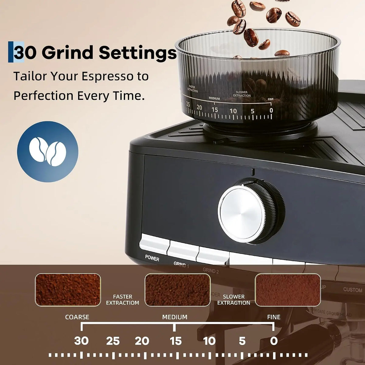 Espresso Machine With Grinder And Steam Wand, 20 Bar Pressure