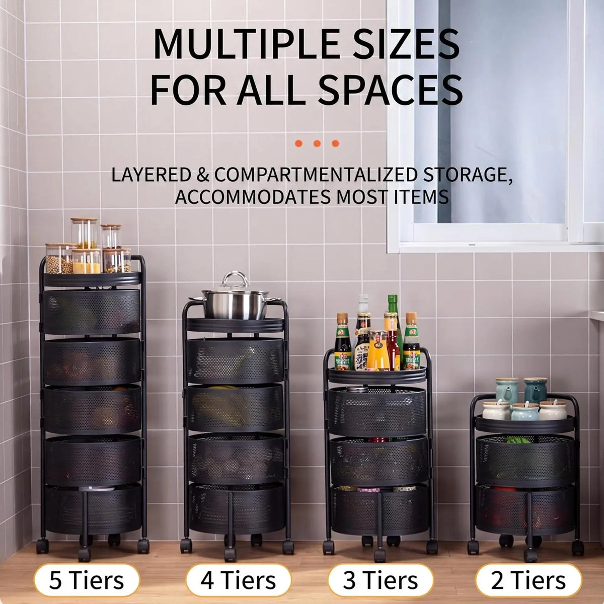Tacleekii 5 Tier Rotating Kitchen Storage Cart With Wheels