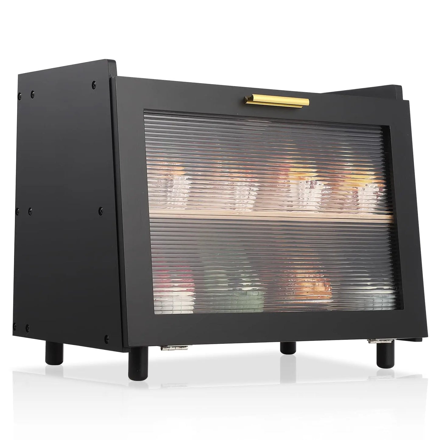Studyset Double Layer Bamboo Bread Box With Acrylic Wave Doors