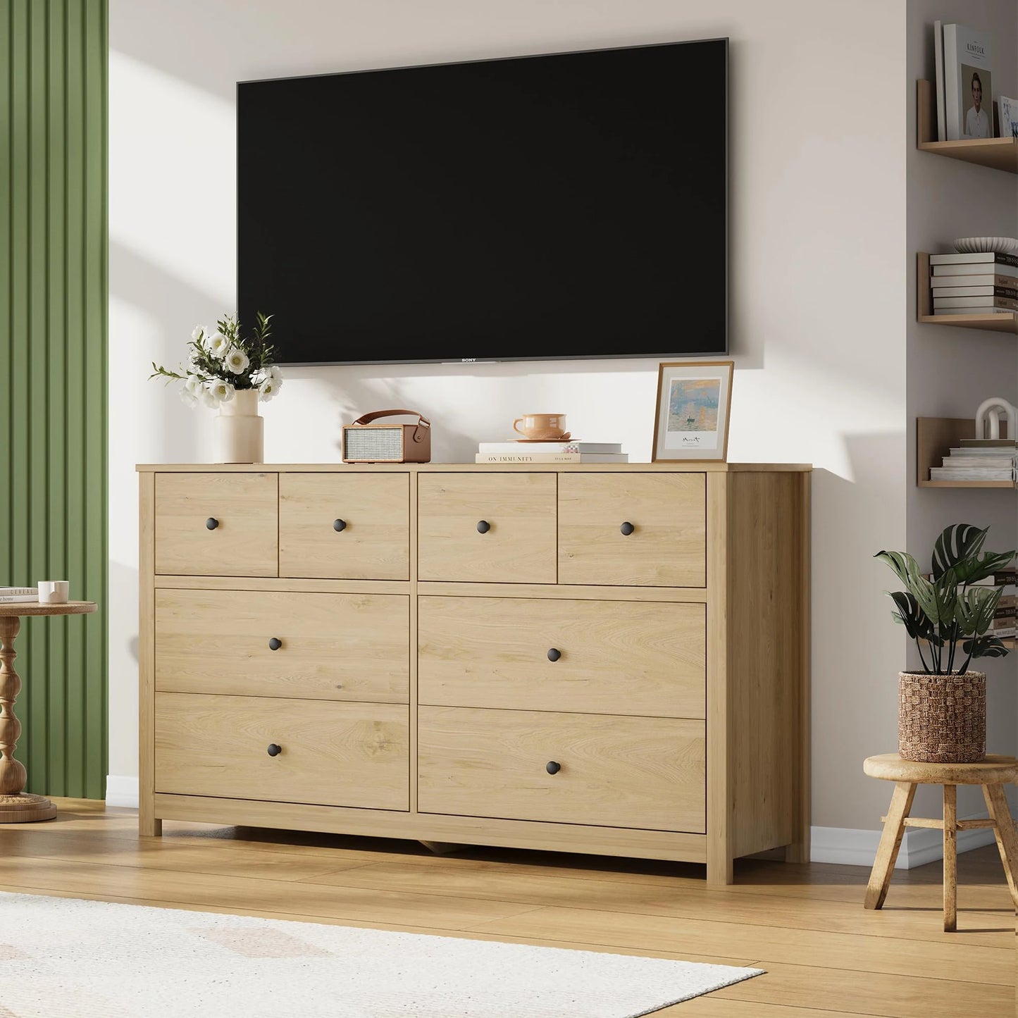 HiMISS Modern 8 Drawer Dresser Oak Wood Grain Storage Chest