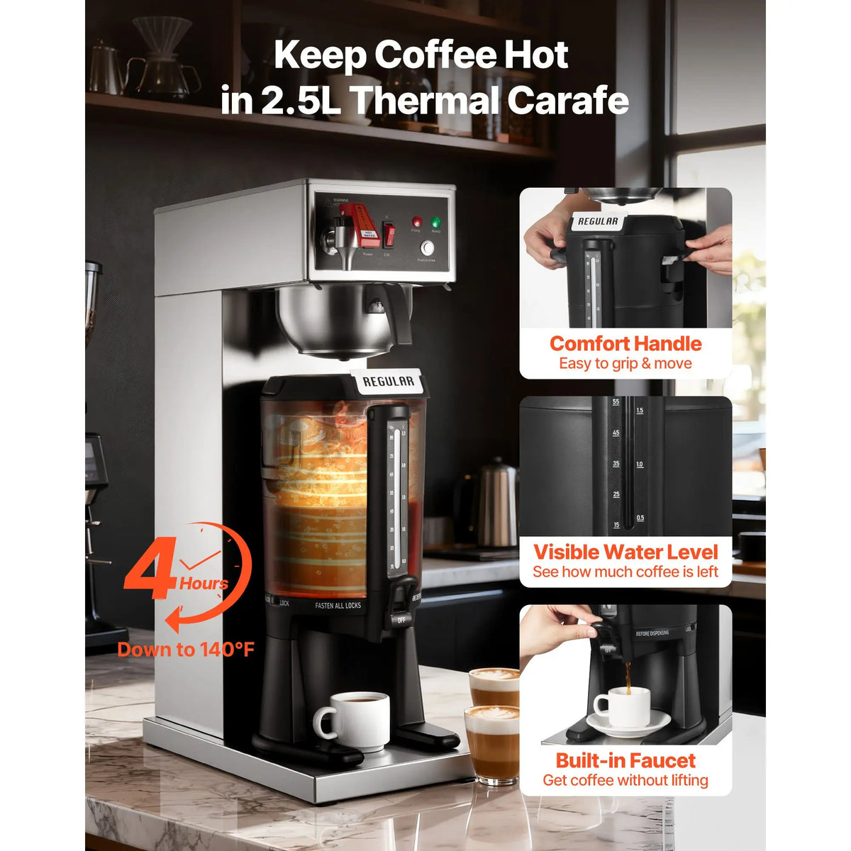 Commercial Drip Coffee Maker With Thermal Carafe And Auto Fill