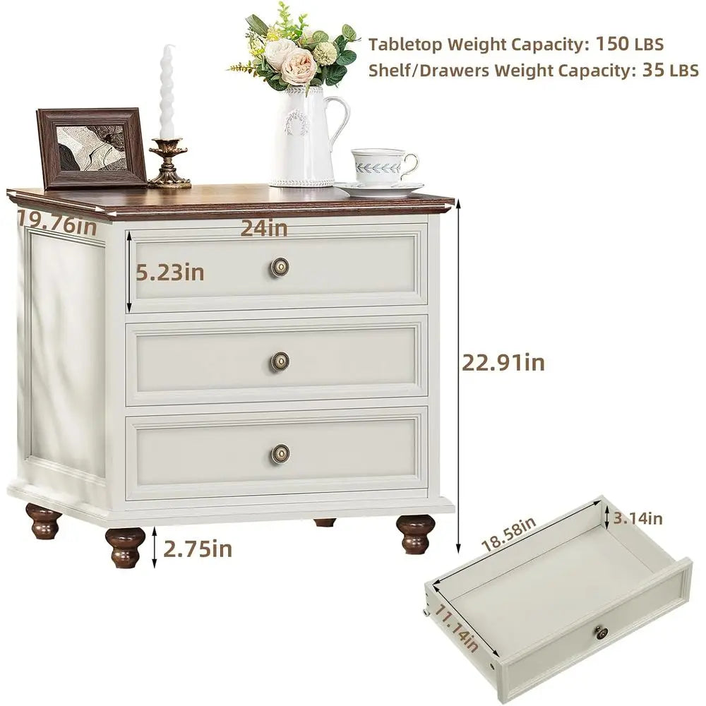 Armhouse Nightstands 2 With 3 Drawers And Metal Handle