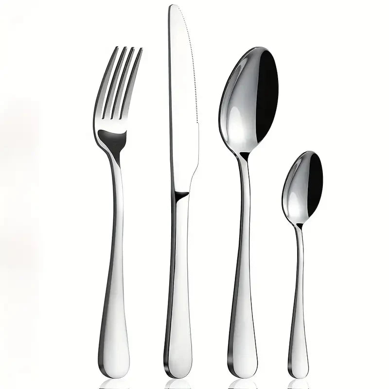 Stainless Steel Sixteen Piece Flatware Set For Home And Restaurant