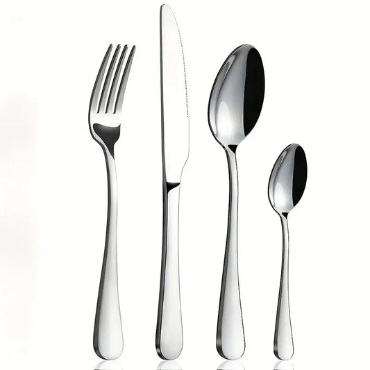 Stainless Steel Sixteen Piece Flatware Set For Home And Restaurant