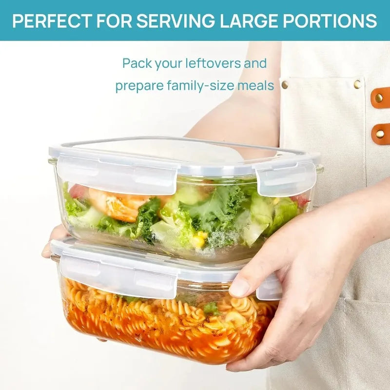 Glass Food Storage Containers With Airtight Leakproof Lids, Stackable and Microwave Safe