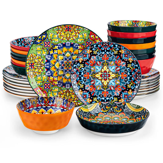 Malacasa Ceramic Stoneware Dinnerware Set Bohemian Style For 6