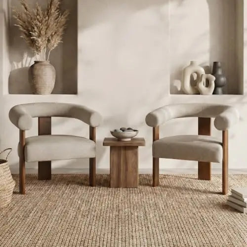 Mid Century Modern Upholstered Barrel Accent Chairs, Set of 2