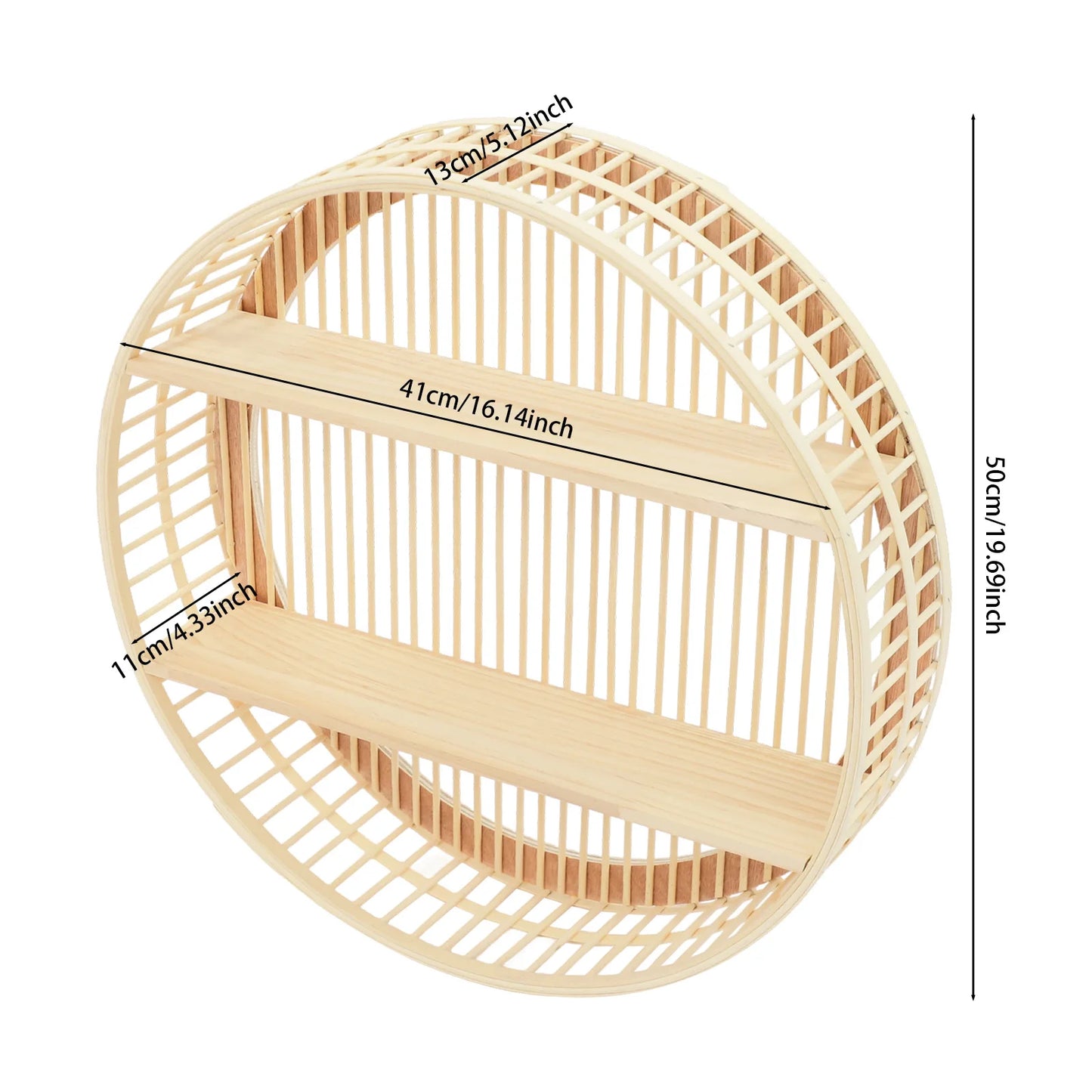 Round Two Tier Bamboo Wall Shelf Circle Design