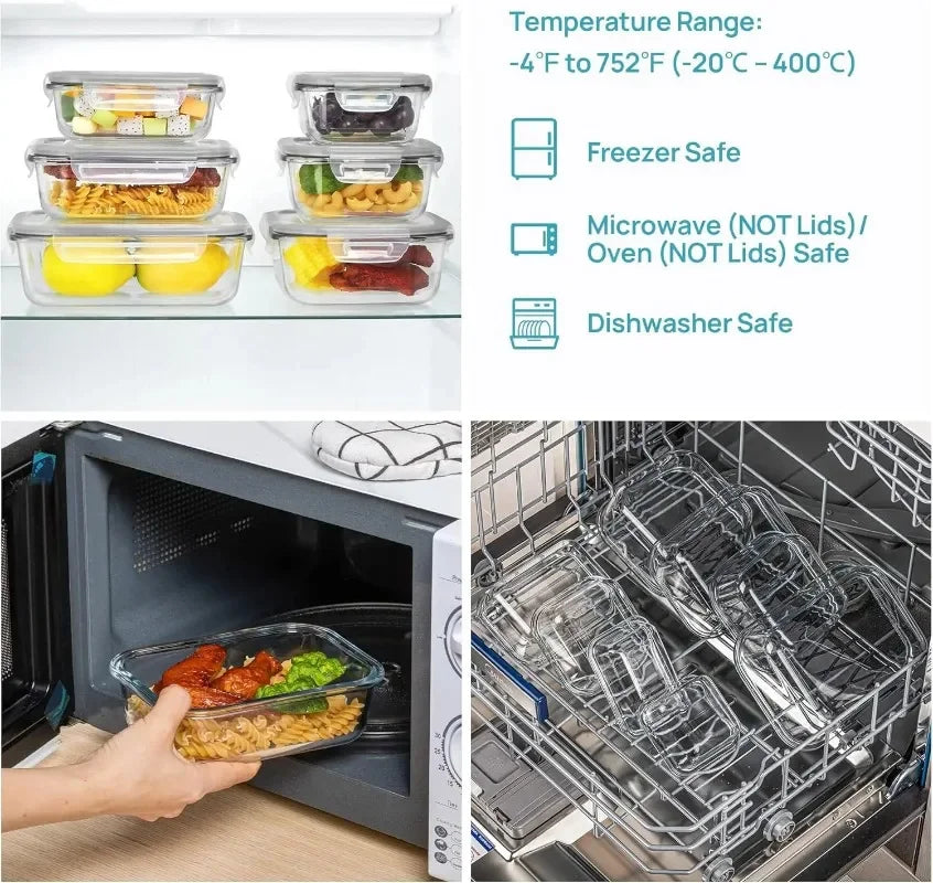 BPA Free Airtight Glass Food Storage Containers With Utensil Set