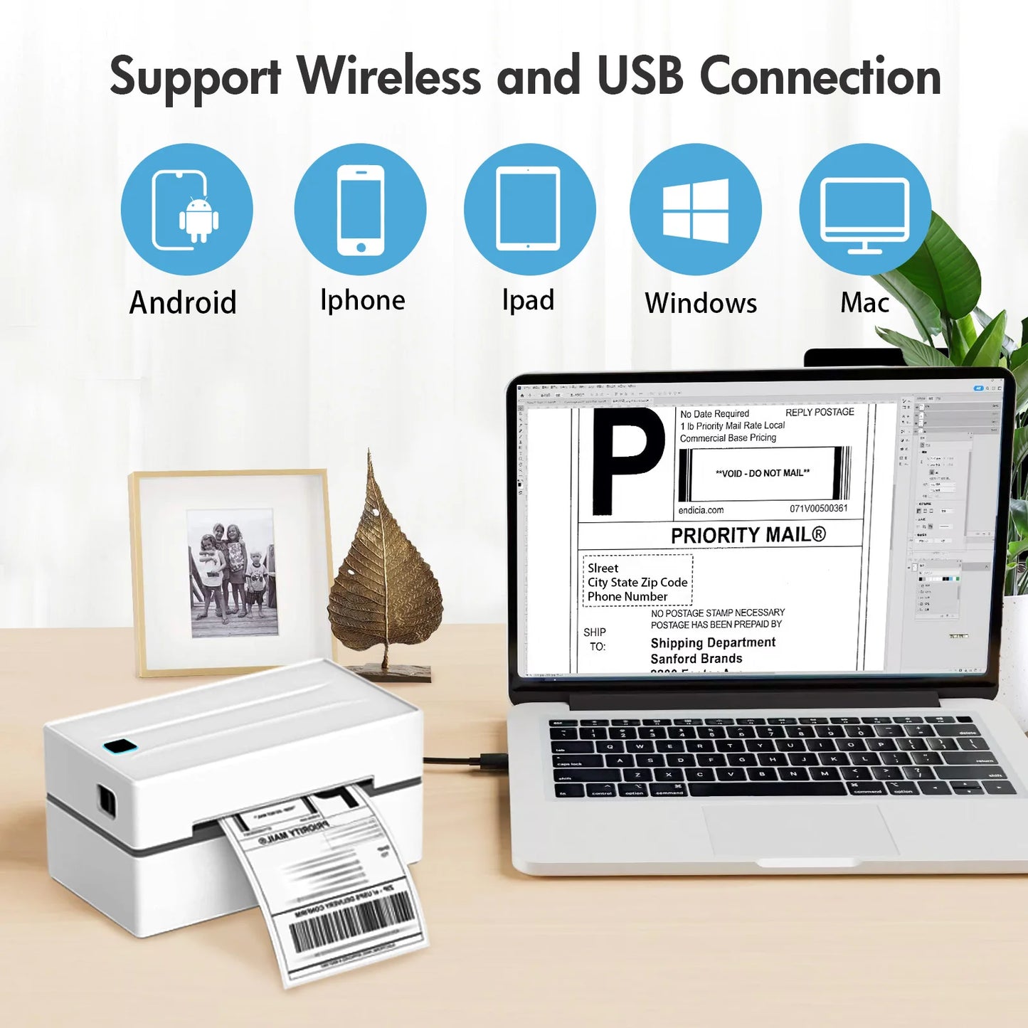 TakeYou Thermal Label Printer Portable Bluetooth USB 203DPI