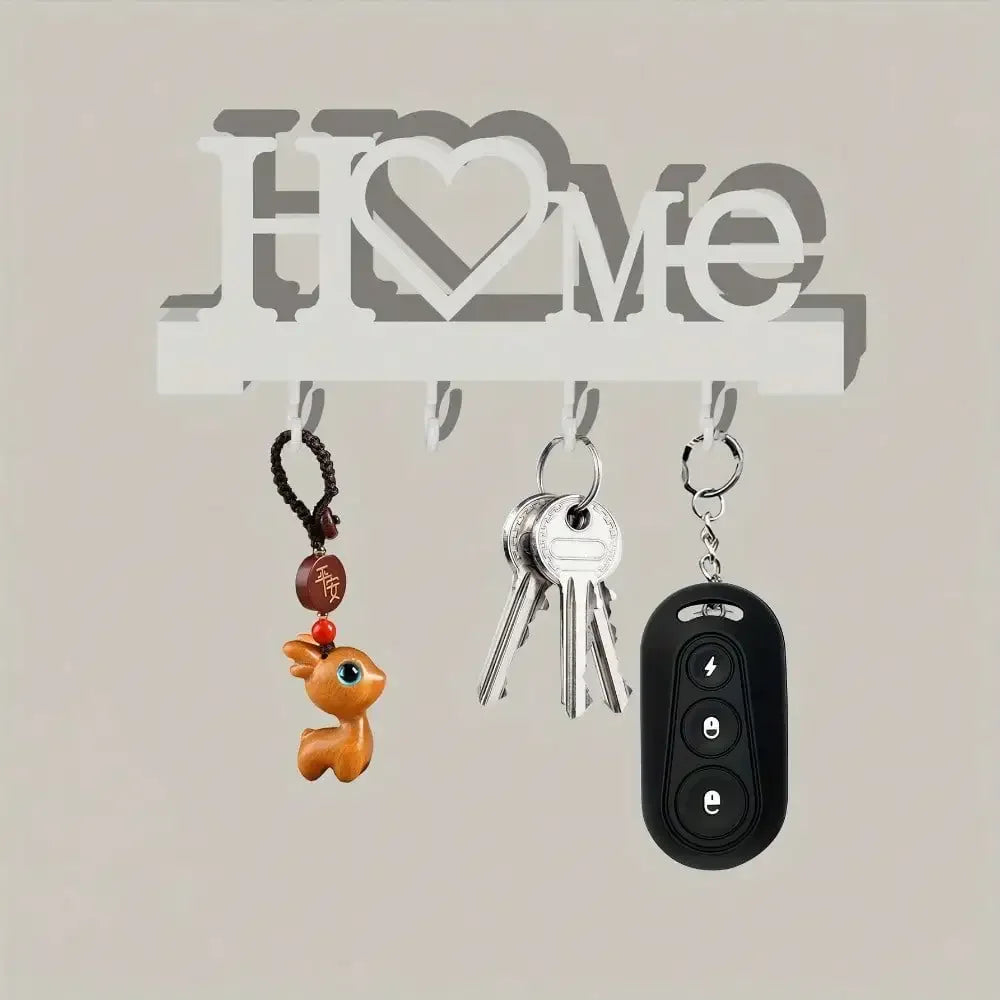 Heart Shape Wall Mounted Key Holder With Adhesive Hooks