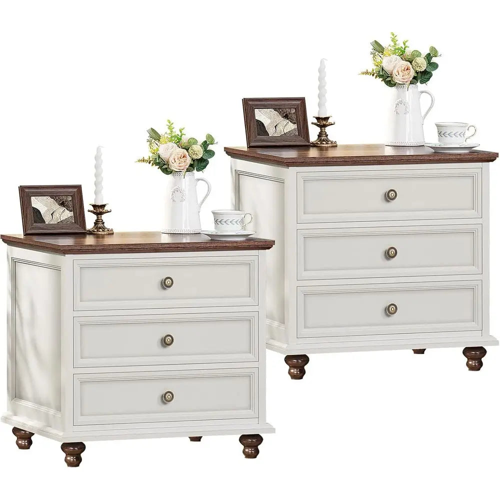 Armhouse Nightstands 2 With 3 Drawers And Metal Handle