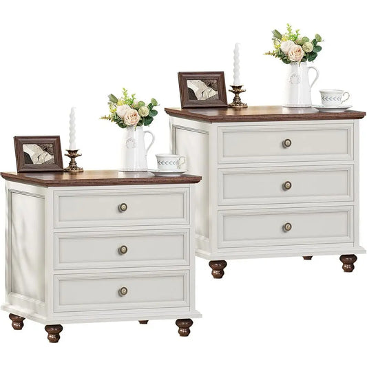 Armhouse Nightstands 2 With 3 Drawers And Metal Handle