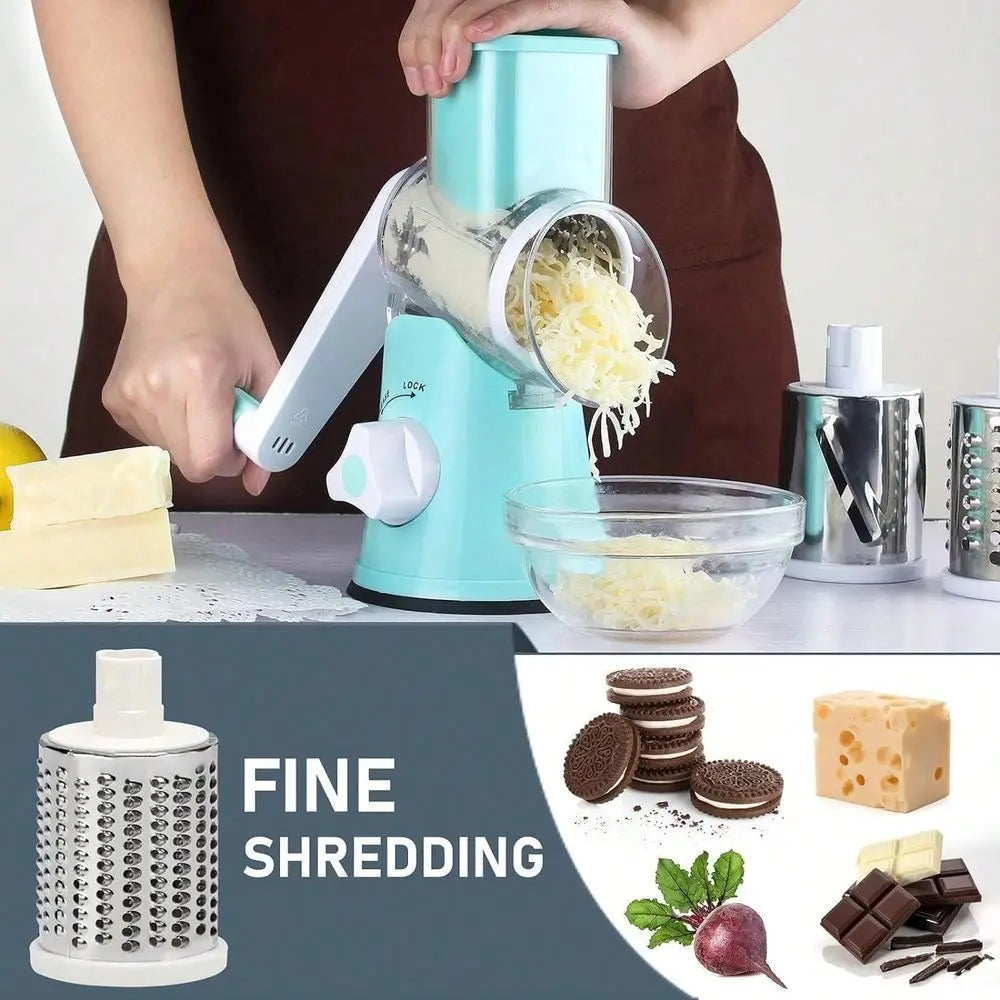 Rotary Cheese Grater With Handle And 3 Changeable Blades