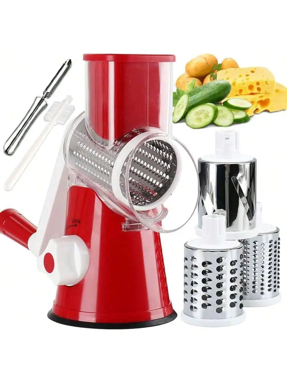 Rotary Cheese Grater With Handle And 3 Changeable Blades