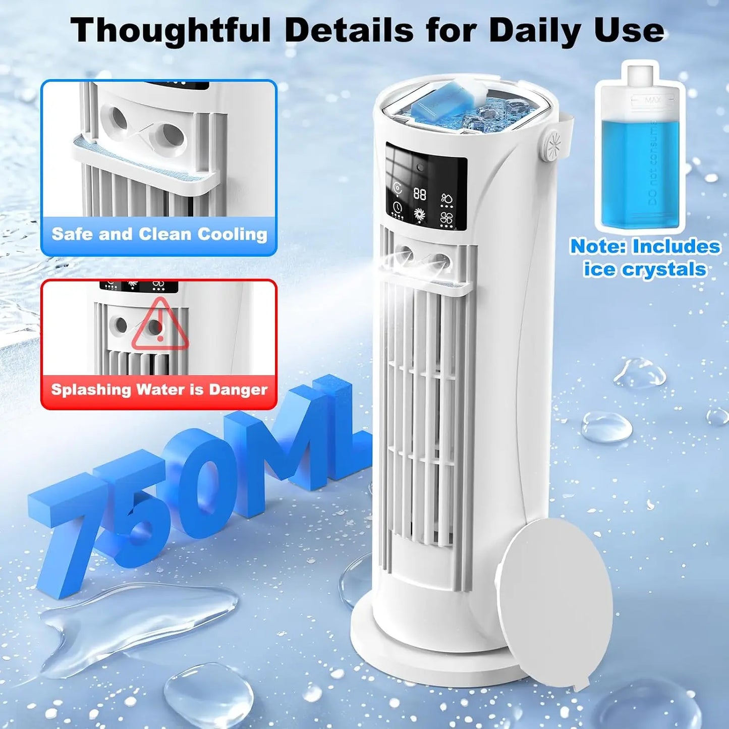 Portable Evaporative Tower Fan With 120 Degree Rotation