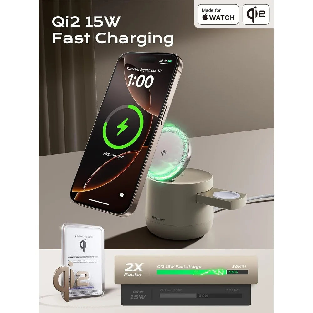 Qi2 4-In-1 Magnetic Wireless Charging Station With 15W Fast Charge