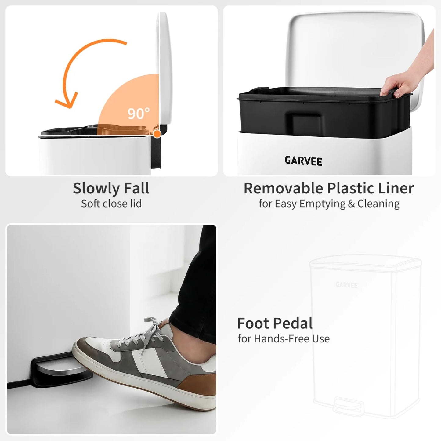 HiMISS Step On Kitchen Trash Can Stainless Steel With Soft Close Lid