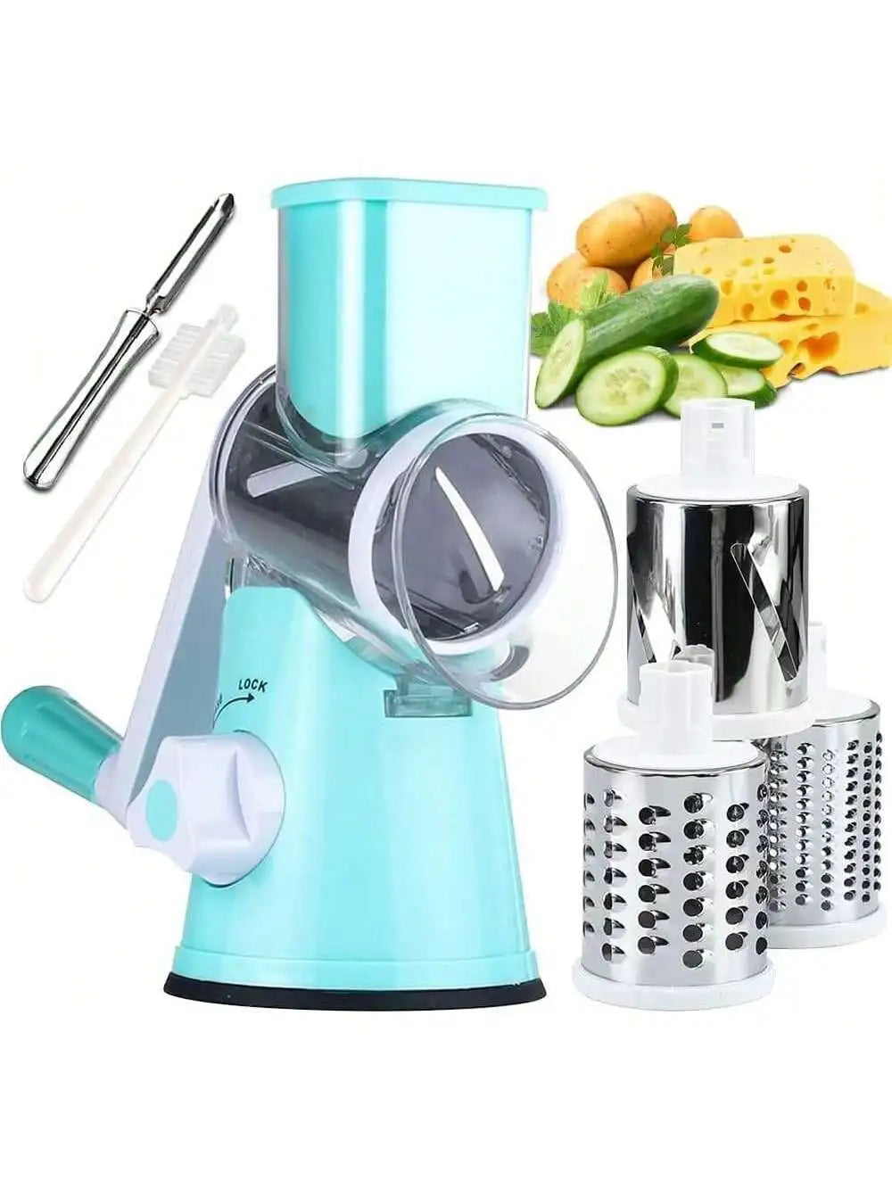 Rotary Cheese Grater With Handle And 3 Changeable Blades