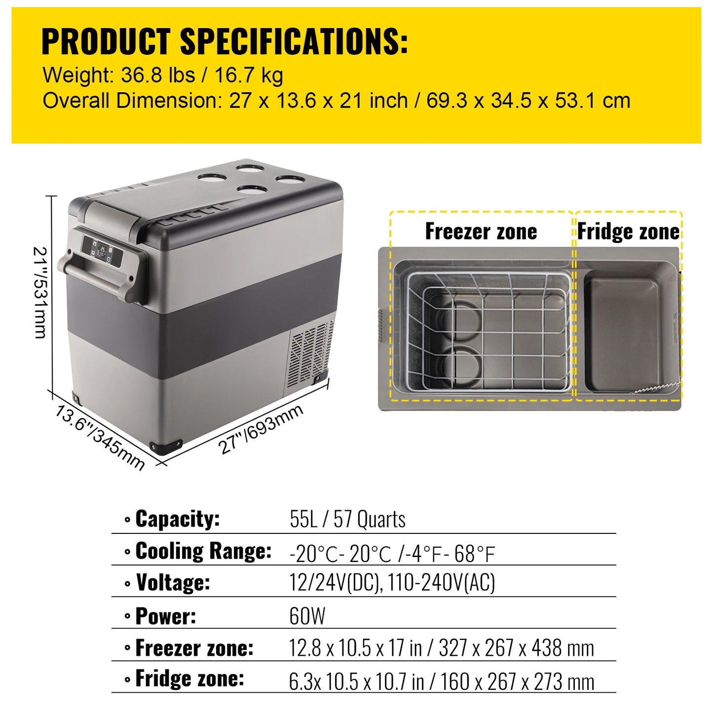 SucceBuy Car Refrigerator Portable Compressor Cooler Mini Fridge 12V DC