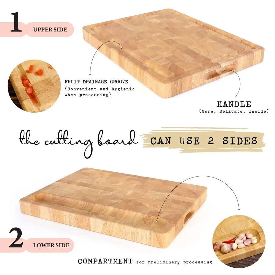 End Grain Bamboo Cutting Board With Juice Groove Reversible