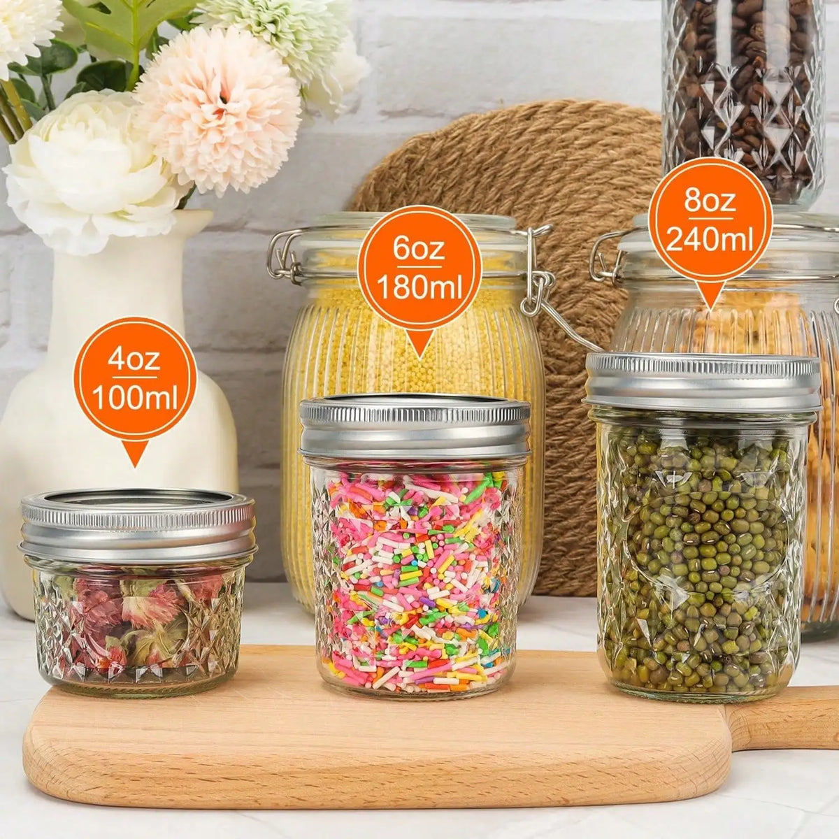 Quilted Glass Mason Jars With Split Lids For Canning