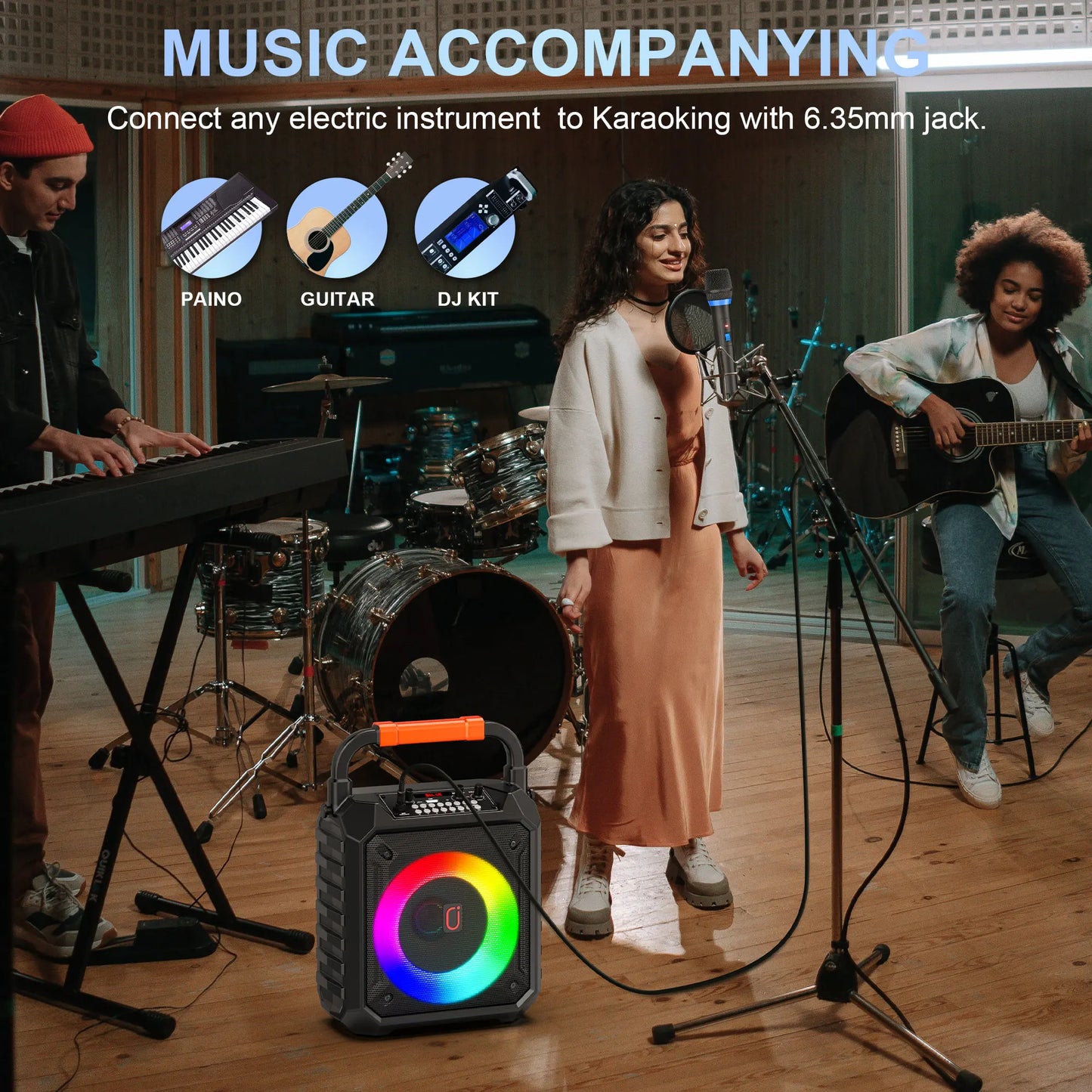 FanFun T17-T Wireless Bluetooth Karaoke Speaker With Microphones LED