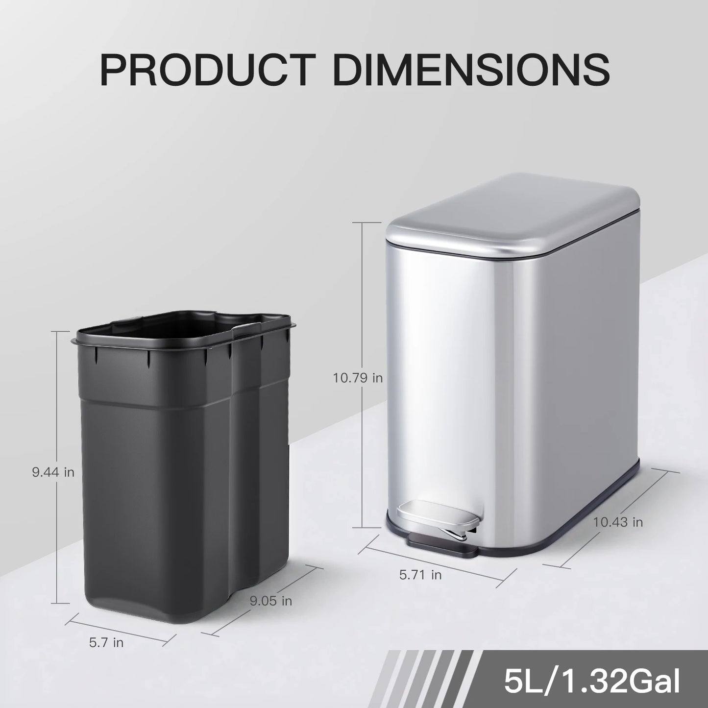 HiMISS Slim Stainless Steel Trash Can With Lid Soft Close
