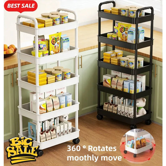 Rolling Five Tier Kitchen Storage Cart With Swivel Wheels