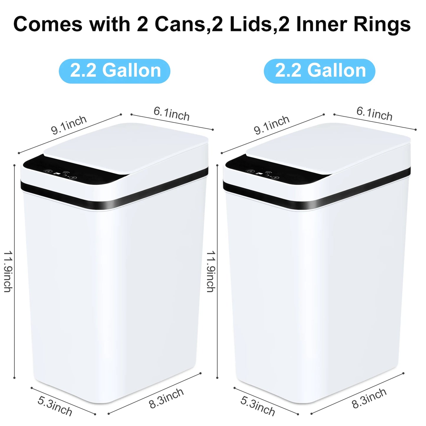 Two Pack 12L Touchless Motion Sensor Trash Cans With Lids