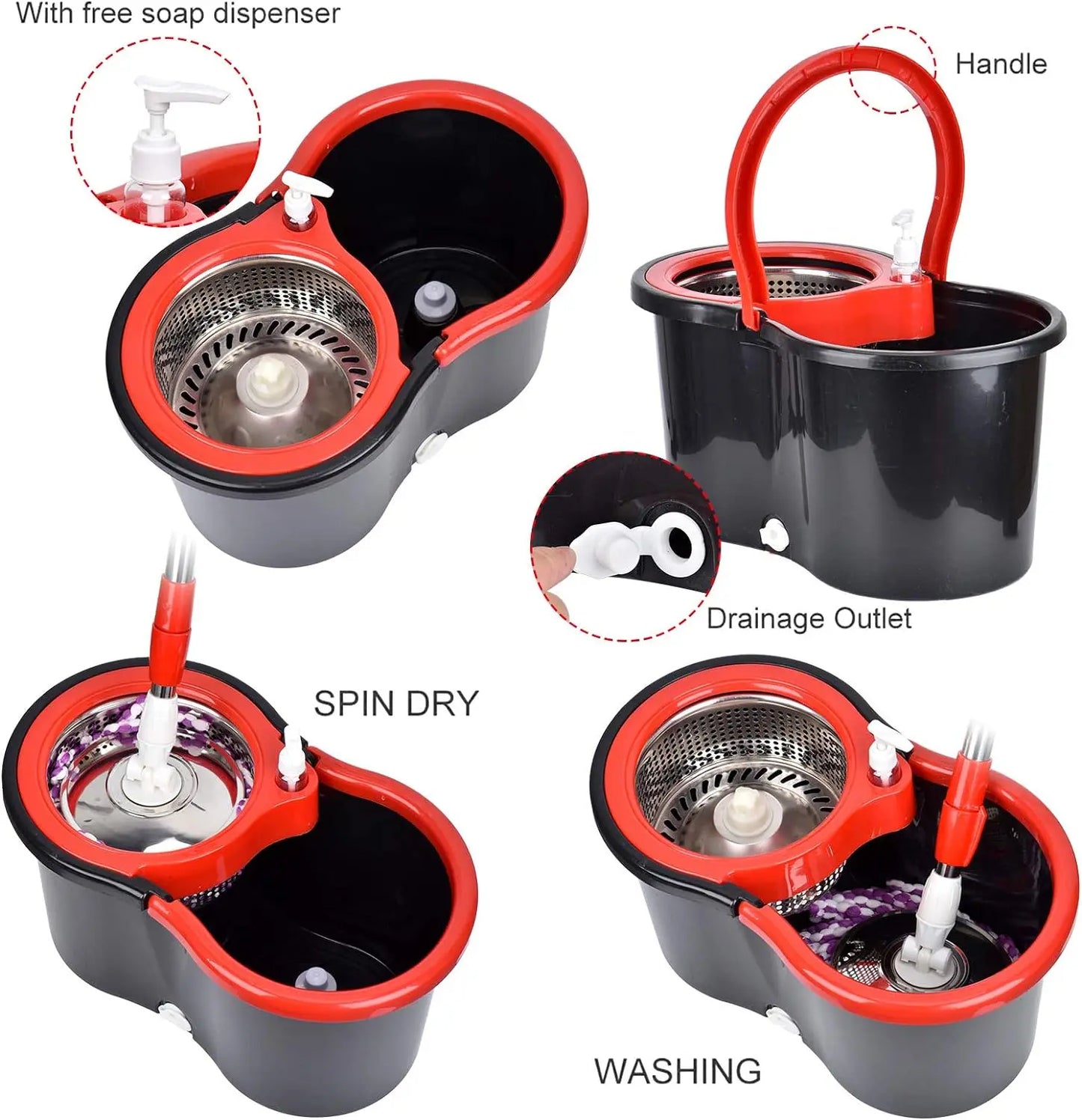 360 Spin Mop Bucket Set With Wring System Stainless Basket