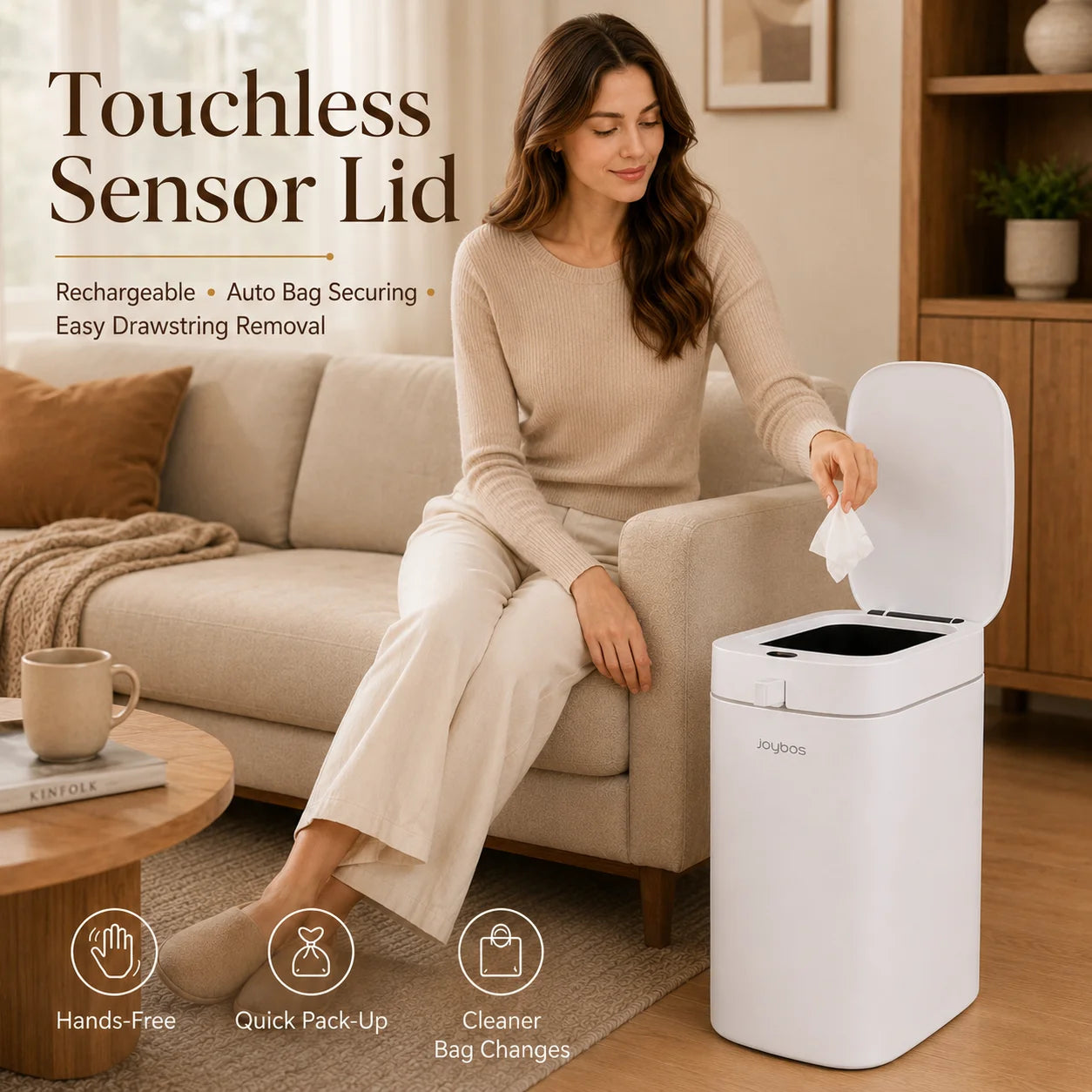 Joybos Touchless Smart Trash Can With Auto Lining