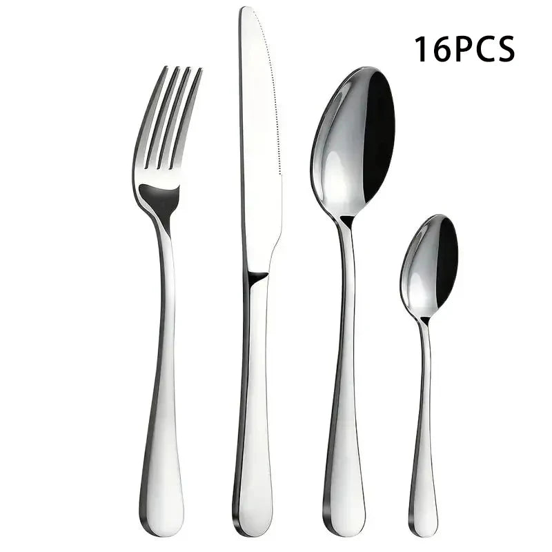 Stainless Steel Sixteen Piece Flatware Set For Home And Restaurant