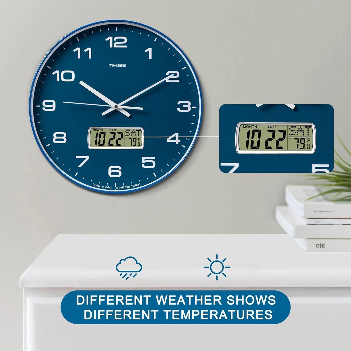 Calendar Wall Clock With Fahrenheit Temperature Display