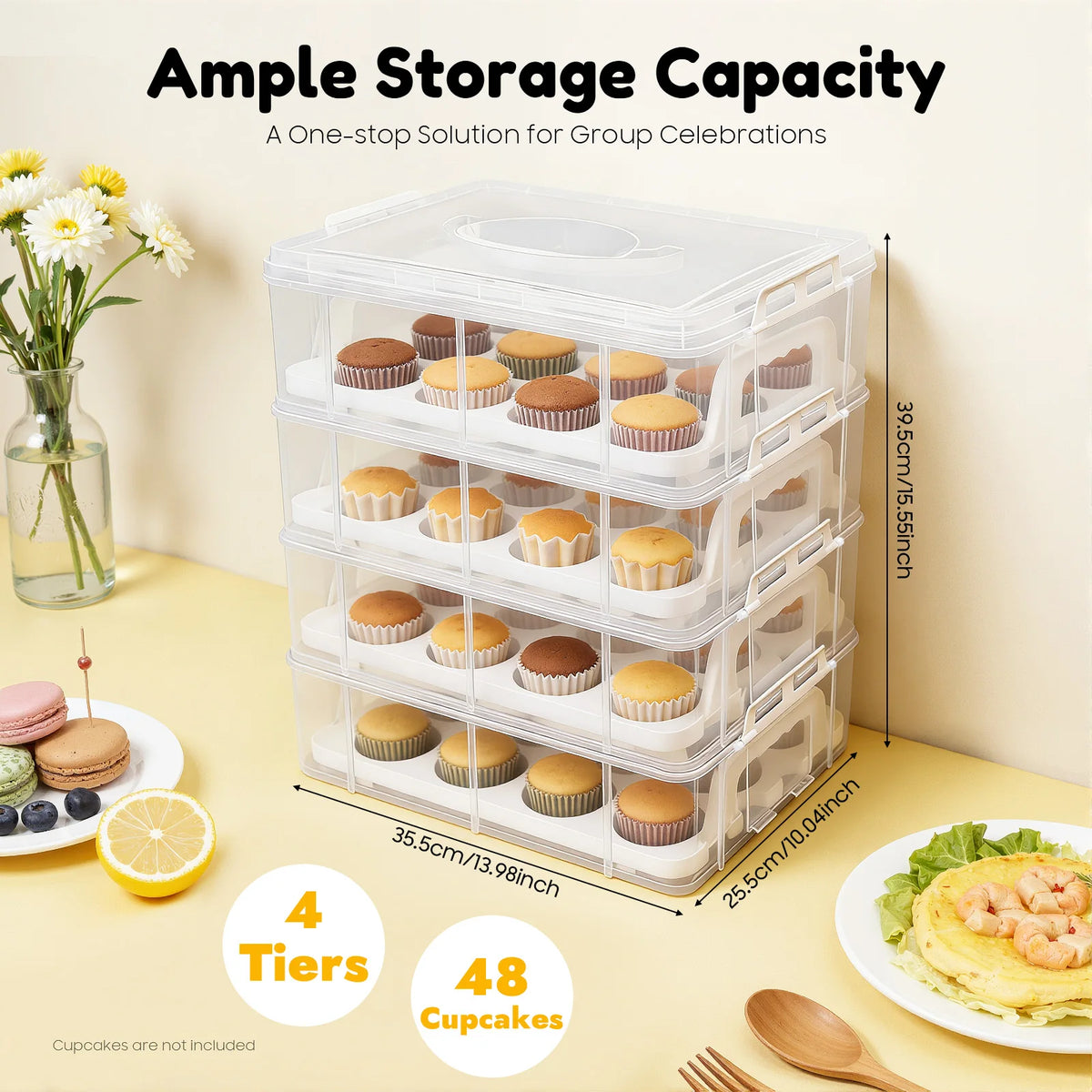 Four Tier Cupcake Carrier With Snap Lock Lid And Handle