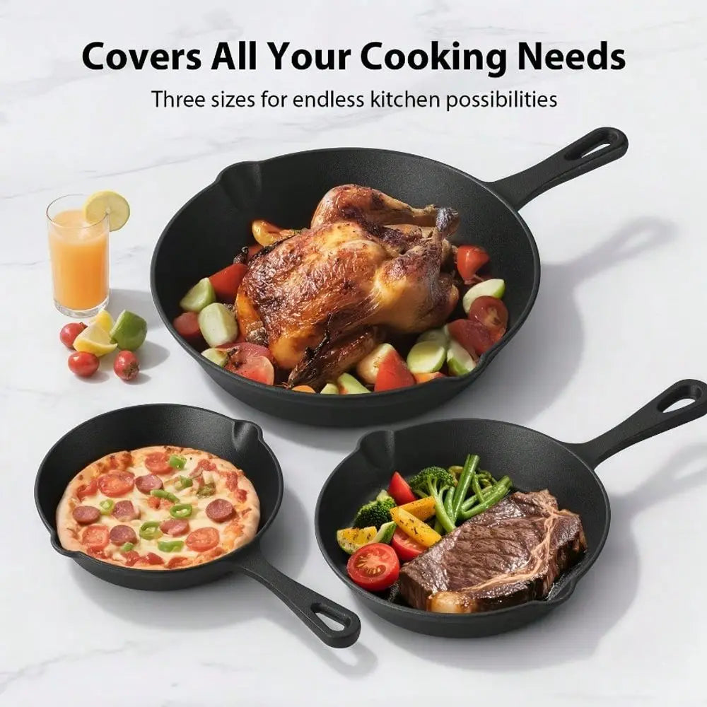 Cast Iron Skillet Set Professional Preseasoned Cookware