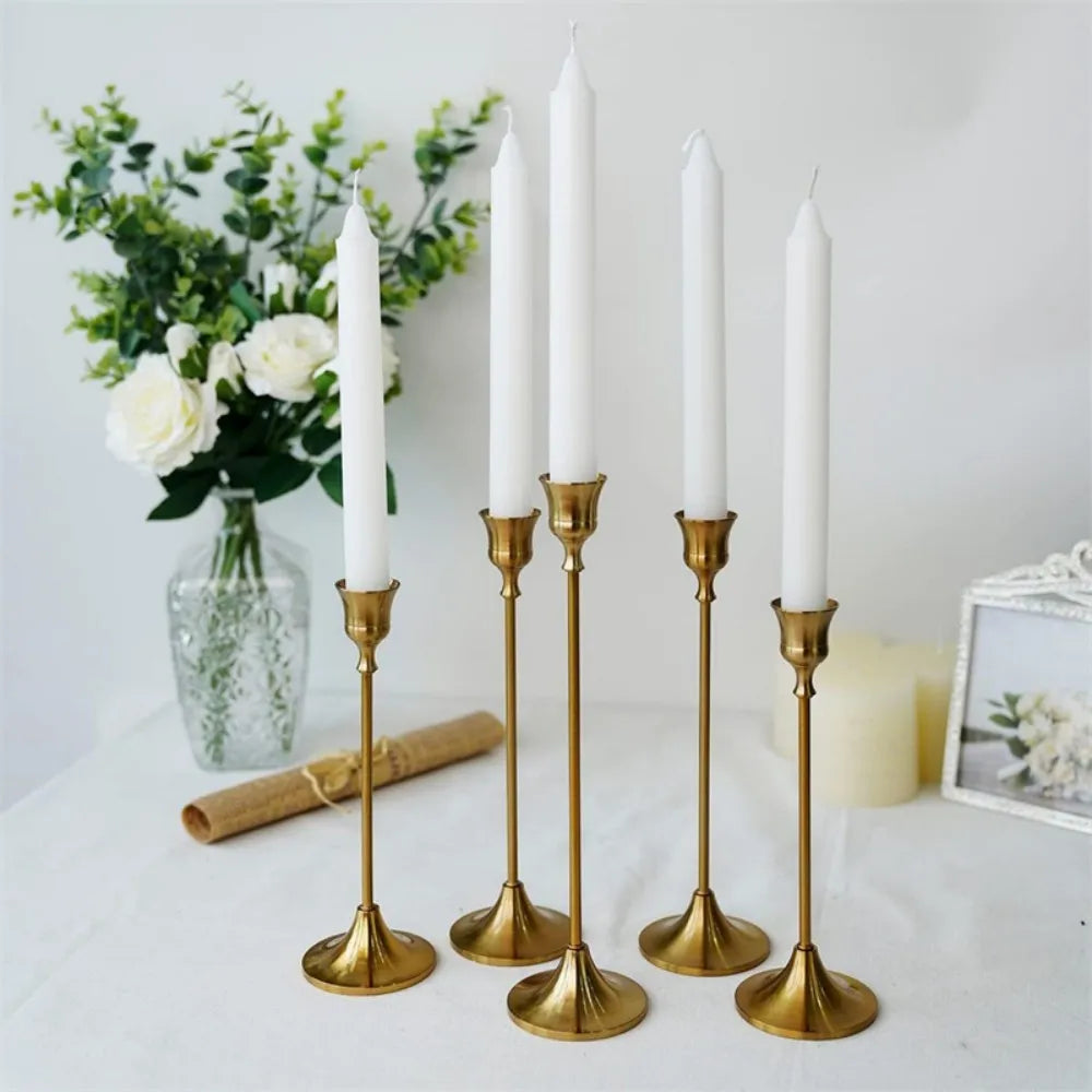 Gold Metal Candlestick Set, Taper Candle Holders For Home Decor