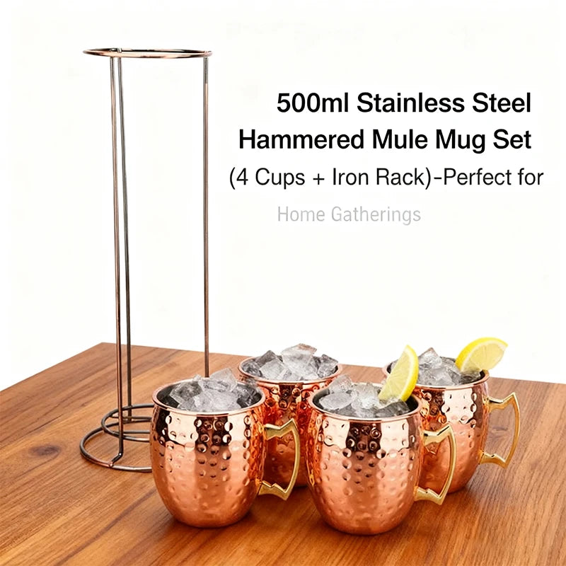 Moscow Mule Mugs Set 4 Pieces 500ml With Iron Rack