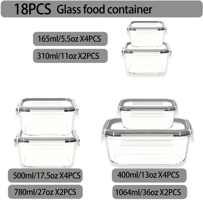 Glass Food Storage Containers With Airtight Leakproof Lids, Stackable and Microwave Safe