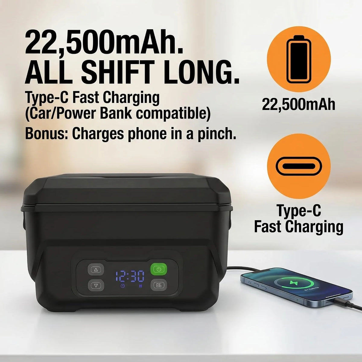 Portable USB Rechargeable Electric Heating Lunch Box With Digital Display