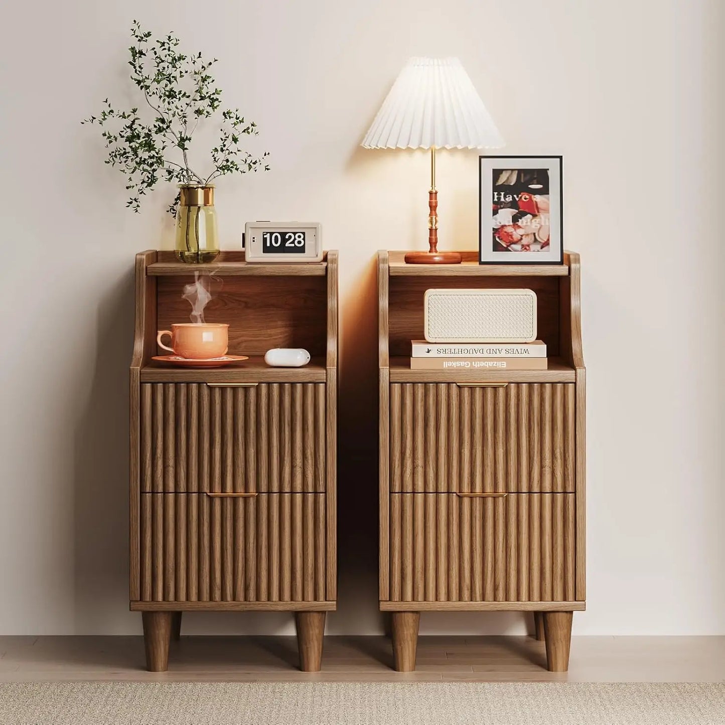 Frame Narrow Nightstand Set Of 2 With 2 Drawers